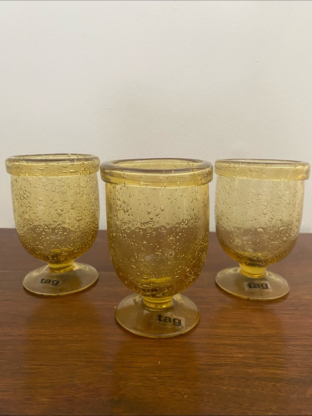 Tag Yellow Bubble Seeded Glass Water Glasses Set of 3 NWT